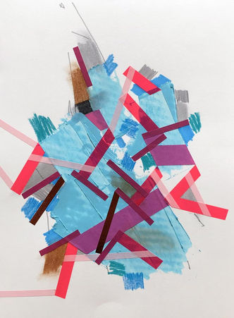 Abstract art on paper with color tapes about atypical landscapes in psychogeographic mapping by Philippe Halaburda, 2020, USA