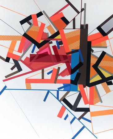 Abstract art on paper with color tapes about senses in psychogeographic mapping by Philippe Halaburda, 2020, USA
