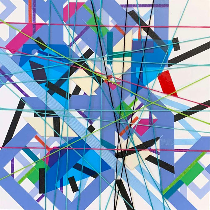 Abstract art on paper with color tapes about psychogeographic mapping by Philippe Halaburda, 2022, USA