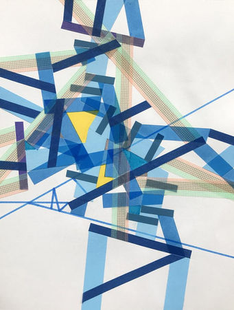 Abstract art on paper with color tapes about the layer of Earth in psychogeographic mapping by Philippe Halaburda, 2020, USA