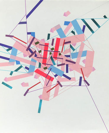 Abstract art on paper with color tapes about the psychological sensor in psychogeographic mapping by Philippe Halaburda, 2020, USA