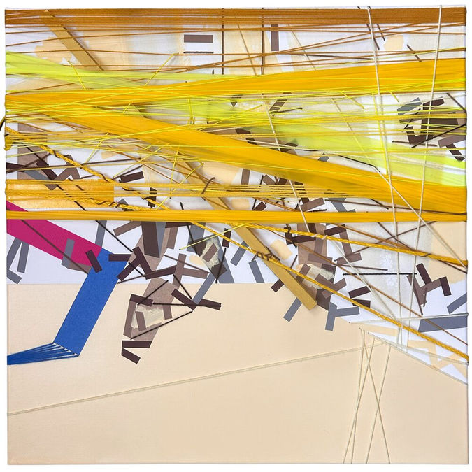 Layered mixed media art on canvas by Halaburda