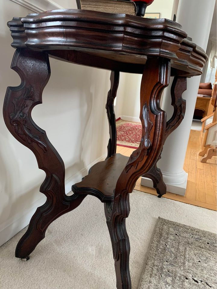 Thumbnail: Victorian Mahogany Turtle Top Antique Table