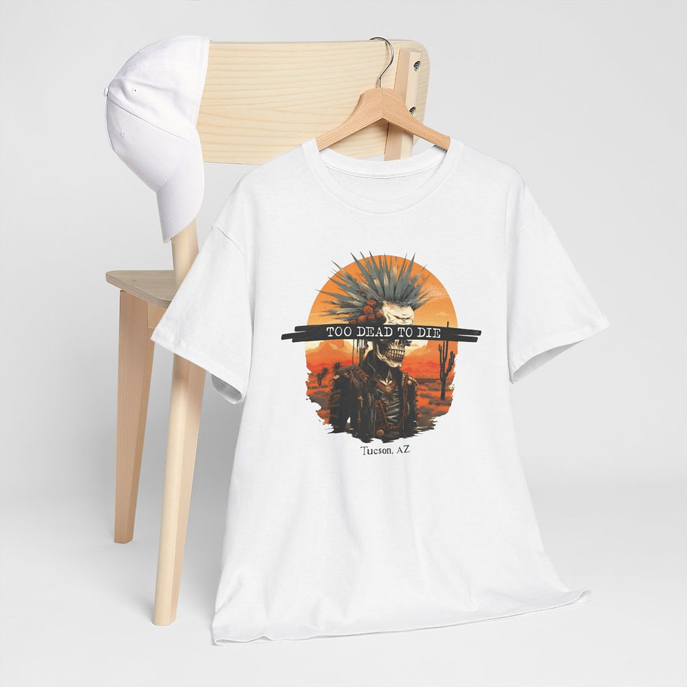 Thumbnail: "TOO DEAD TO DIE (Tucson, AZ)" Black Unisex Heavy Cotton Tee