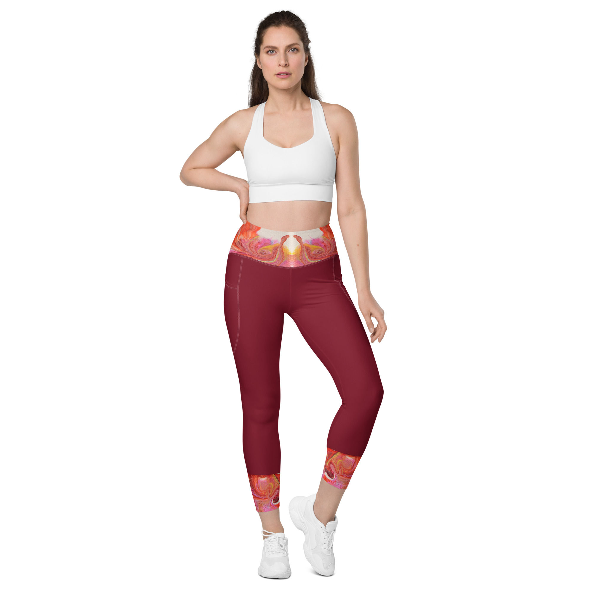 Yoga-Leggings mit Taschen "Berry & Pink Blossom"