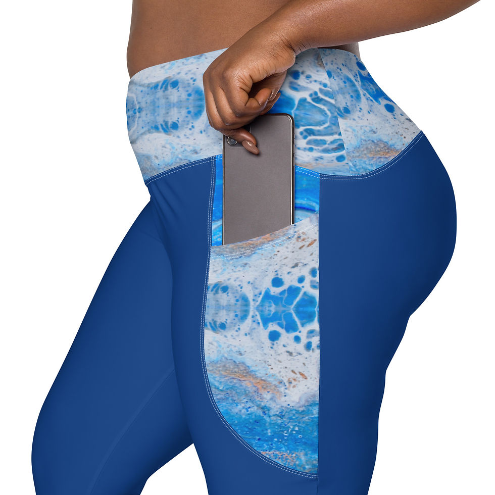 Miniaturbild: Yoga-Leggings mit Taschen "Kleine Welle" blau
