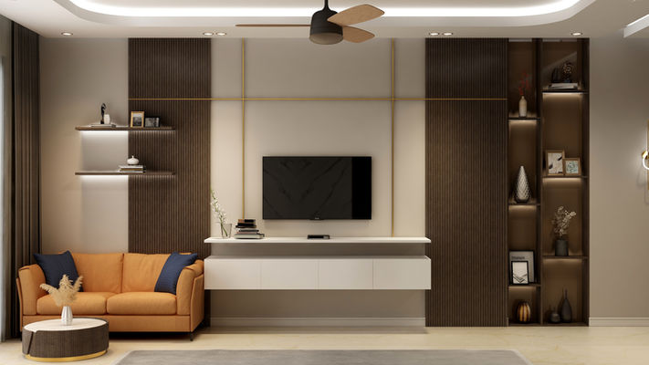 Bedroom with vertical paneling and recessed lights