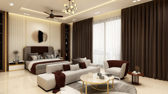 Living room with designer lighting fixtures and custom woodwork