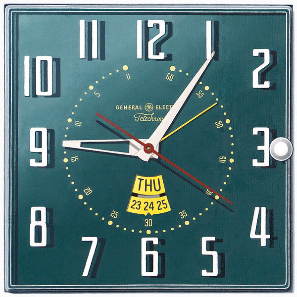 Arden Gallery - Stephanie Schechter, "General Electric Telechron 'Almanac' Clock (8H24 White)," 2025, oil on linen, 12 x 12 inches, $3,800