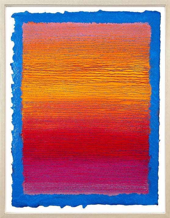 Joanne Mattera, "Vico 56," 2025, oil stick and oil pastel on handmade paper, 12 x 9.5 inches, floated in a maple wood frame