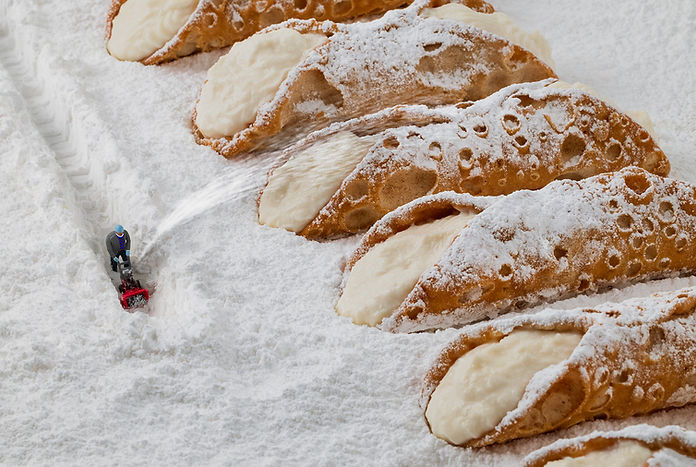 Arden Gallery - Christopher Boffoli, "Cannoli Snowblower,"
acrylic-dibond mounted photograph, 24 x 36 inches (also available: 12 x 18, 30 x 40, 32 x 48, 48 x 72)