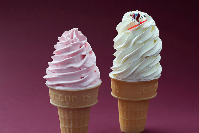 Arden Gallery - Christopher Boffoli, "Soft Serve Skiers," acrylic-dibond mounted photograph, 24 x 36 inches, (also available: 12 x 18, 32 x 48, 48 x 72)