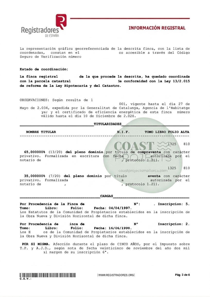 nota simple Spain property registry document