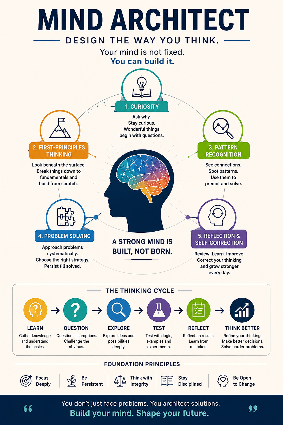 Mind Architect infographic showing a framework for building better thinking