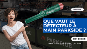 une femme qui pointe du doigt le détecteur à main Parkside dans un rayon Lidl, que vaut le détecteur à main ?