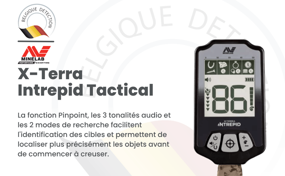 écran du minelab x-terra intrepid tactical détecteur de métaux belgique détection