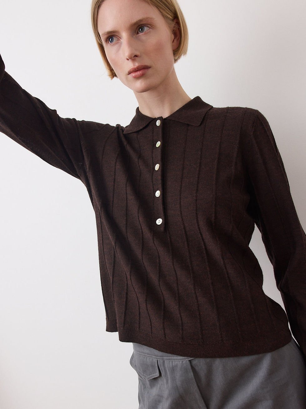 Meri48 Polo Rue Blanche, Marron — Moomy The Collection — vue 2