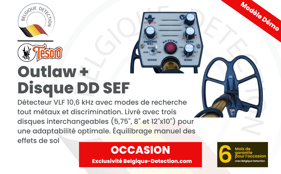 détecteur occasion collector tesoro outlaw avec grand disque SEF belgique détection