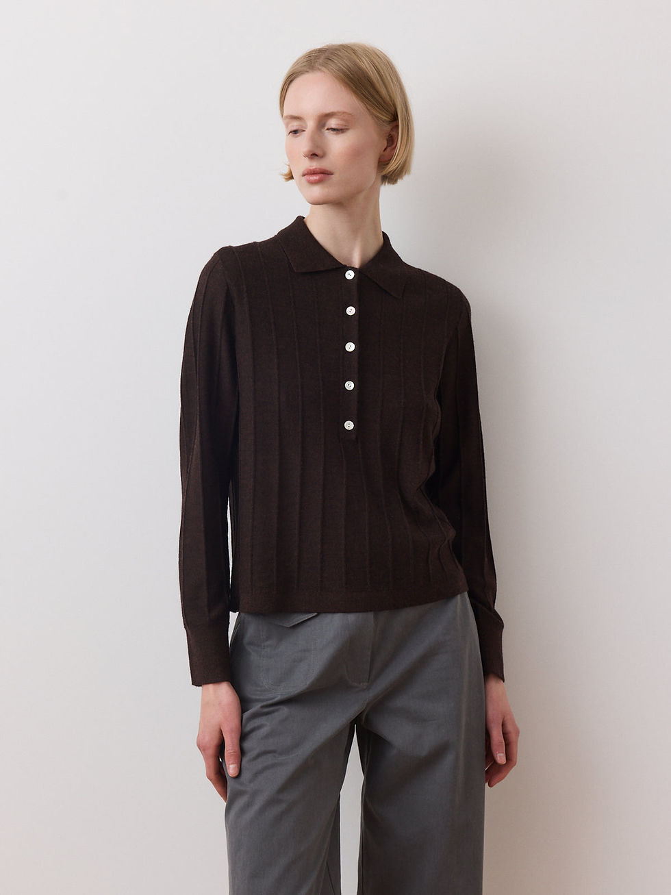 Miniature : Meri48 Polo Rue Blanche, Marron — Moomy The Collection — vue 1