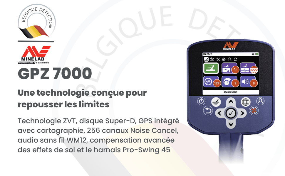 écran du minelab gpz7000 détecteur d'or belgique détection