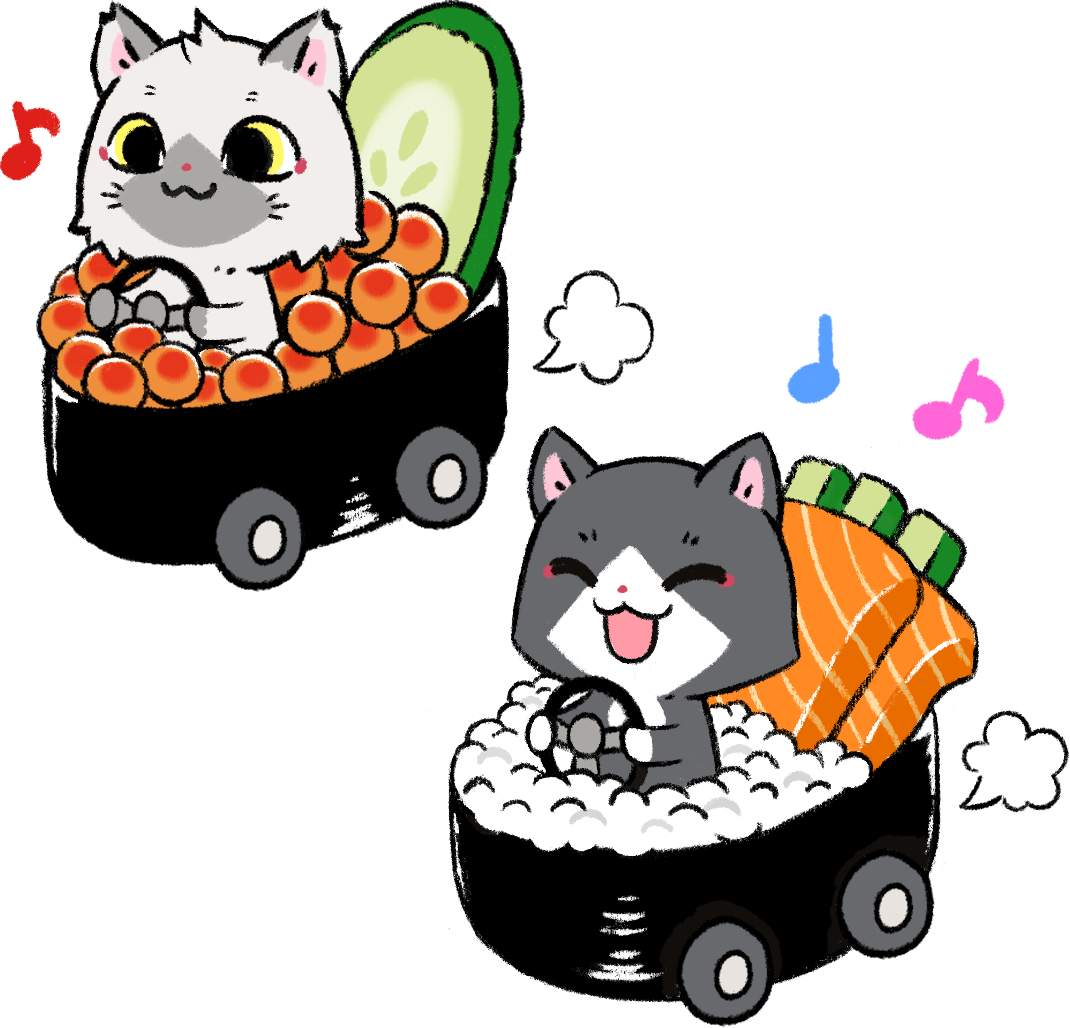 寿司カーに乗るトワとセツナのイラスト