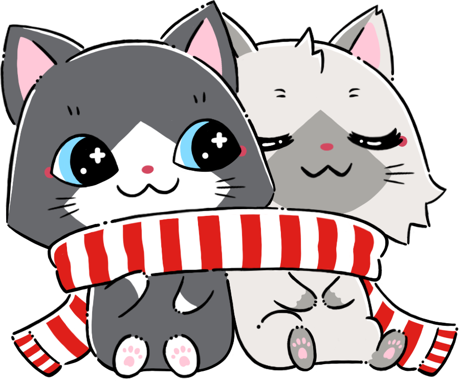 マフラーを巻くトワとセツナのイラスト