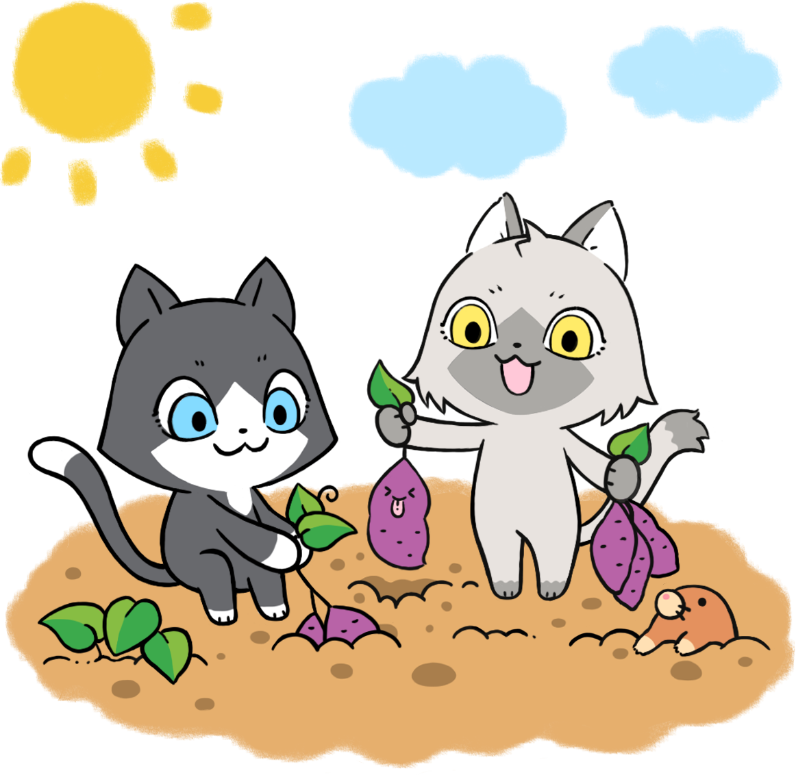 芋ほりをするトワとセツナのイラスト