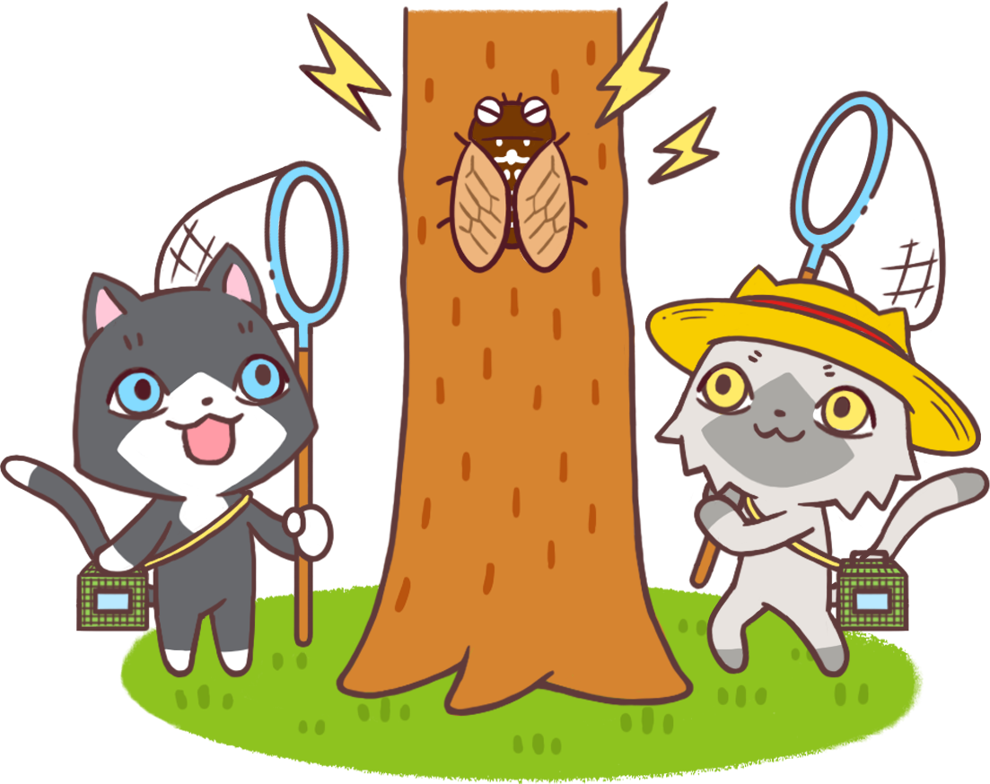 虫取りをするトワとセツナのイラスト