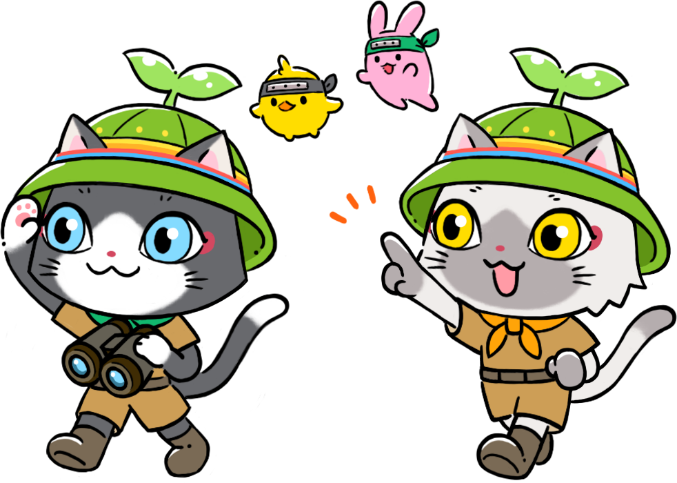 探検隊帽子をかぶってCNP Landで探検するトワとセツナのイラスト