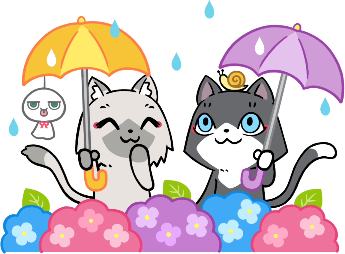 傘をさすトワとセツナのイラスト