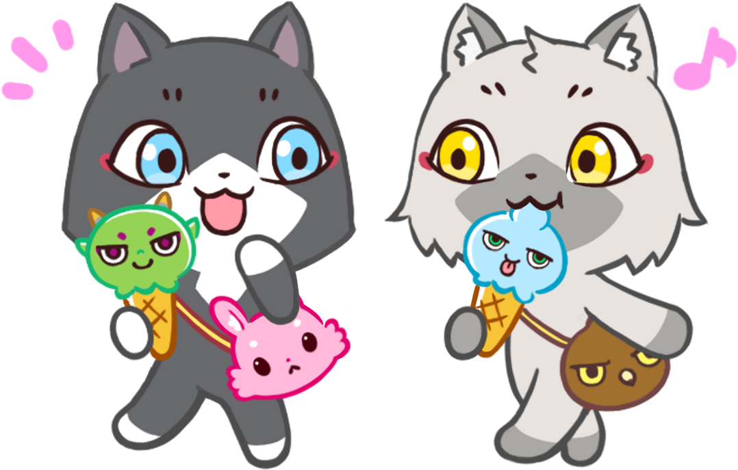食べ歩きをするトワとセツナのイラスト