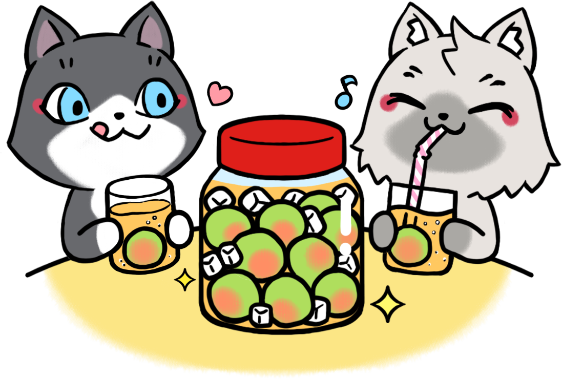 梅ジュースを飲むトワとセツナのイラスト