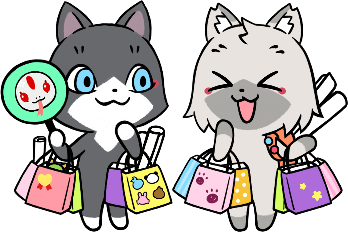爆買いをするトワとセツナのイラスト