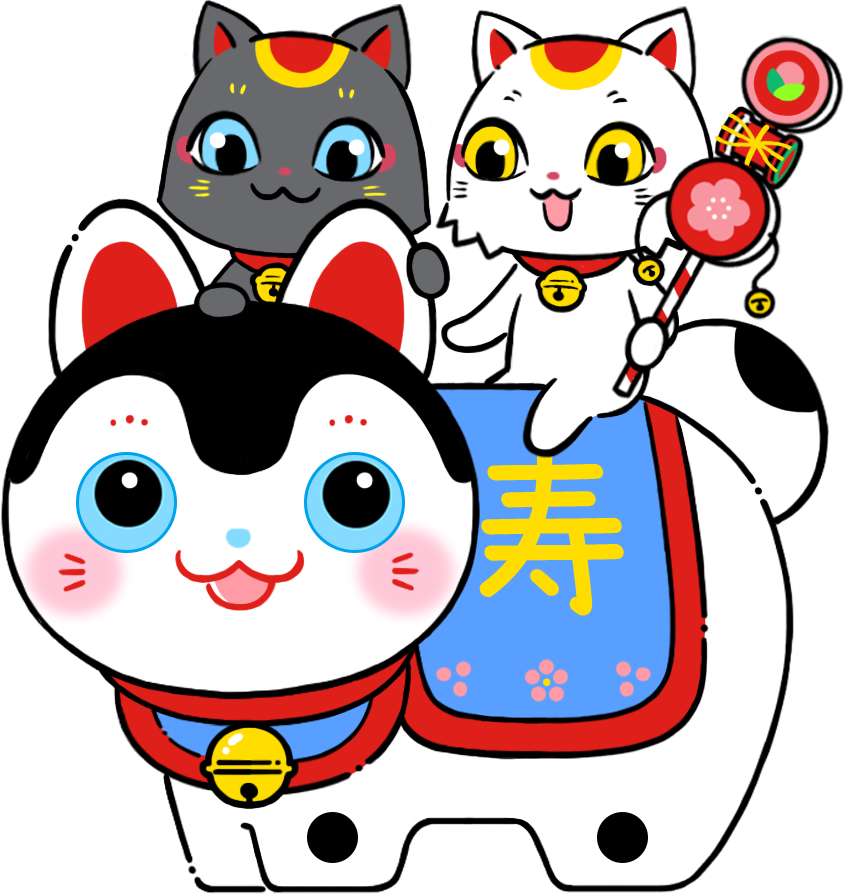 犬張り子と散歩をするトワとセツナのイラスト