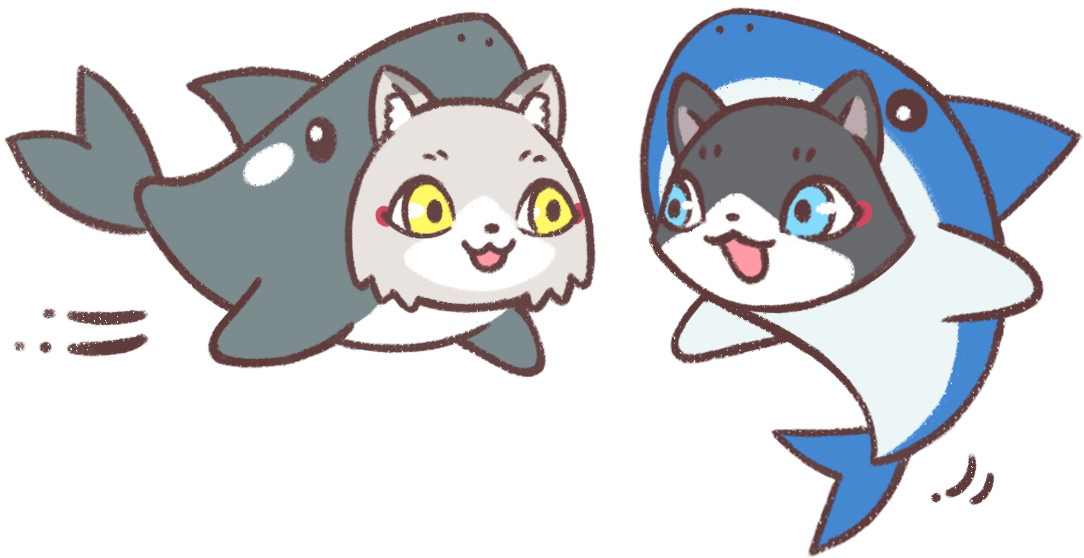 サメとシャチの恰好をしているトワとセツナのイラスト