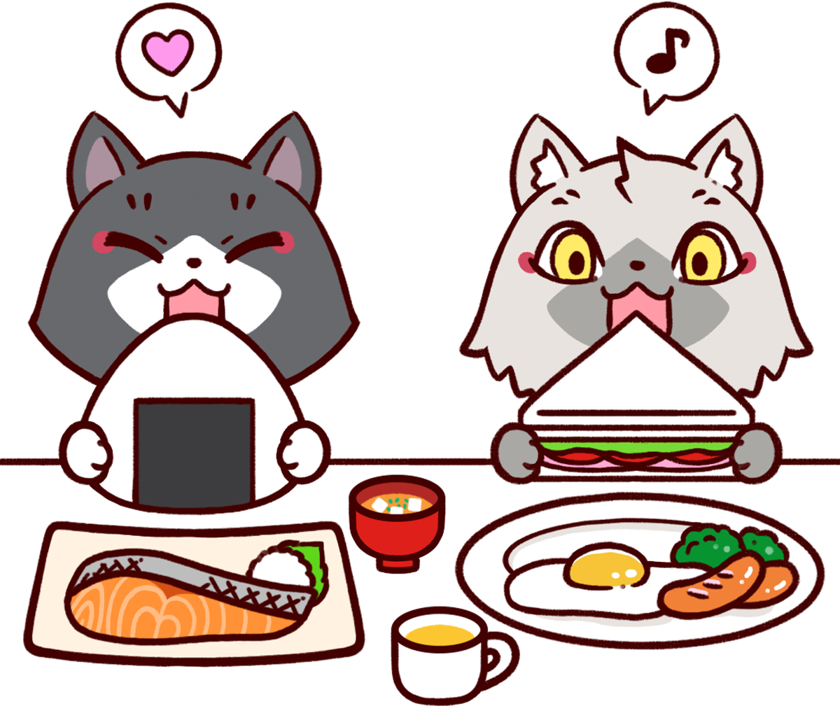 ごはんとパンがすきなトワとセツナのイラスト