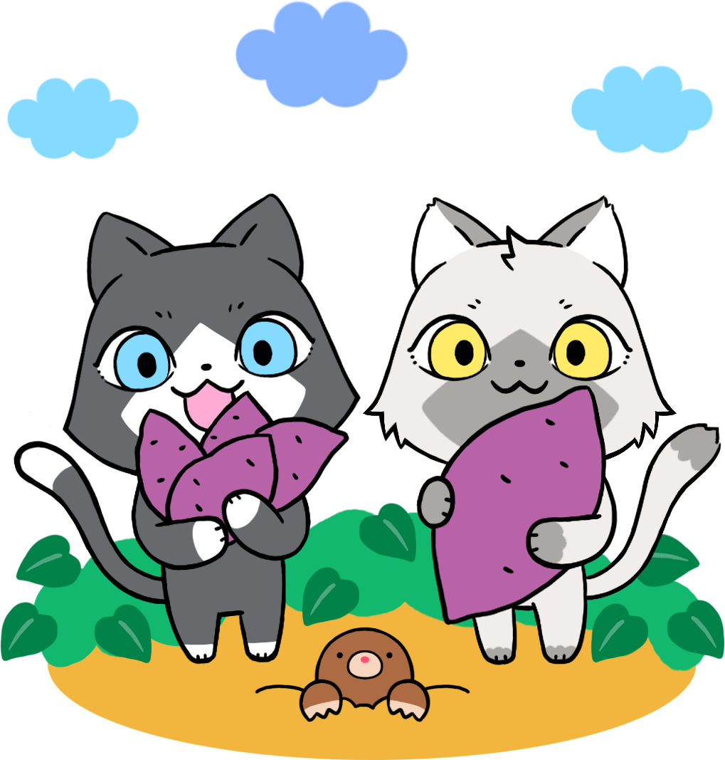 さつまいもをたくさん収穫したトワとセツナのイラスト