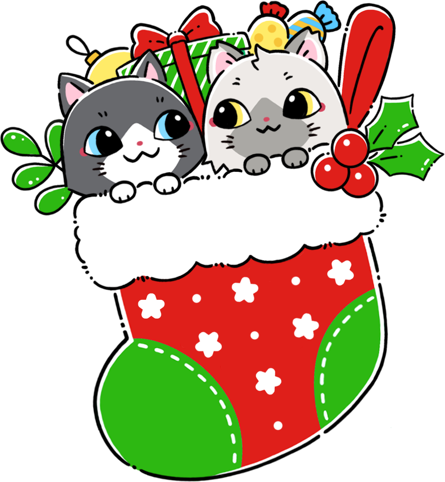 クリスマスのくつしたに入るトワとセツナのイラスト