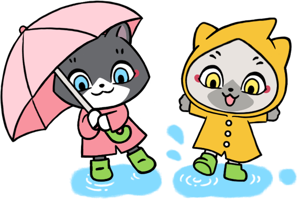 水たまりであそぶトワとセツナのイラスト