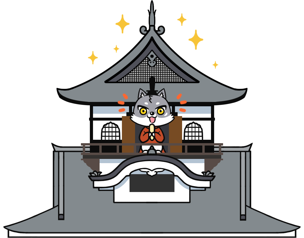 犬山城天守とマカミのイラスト