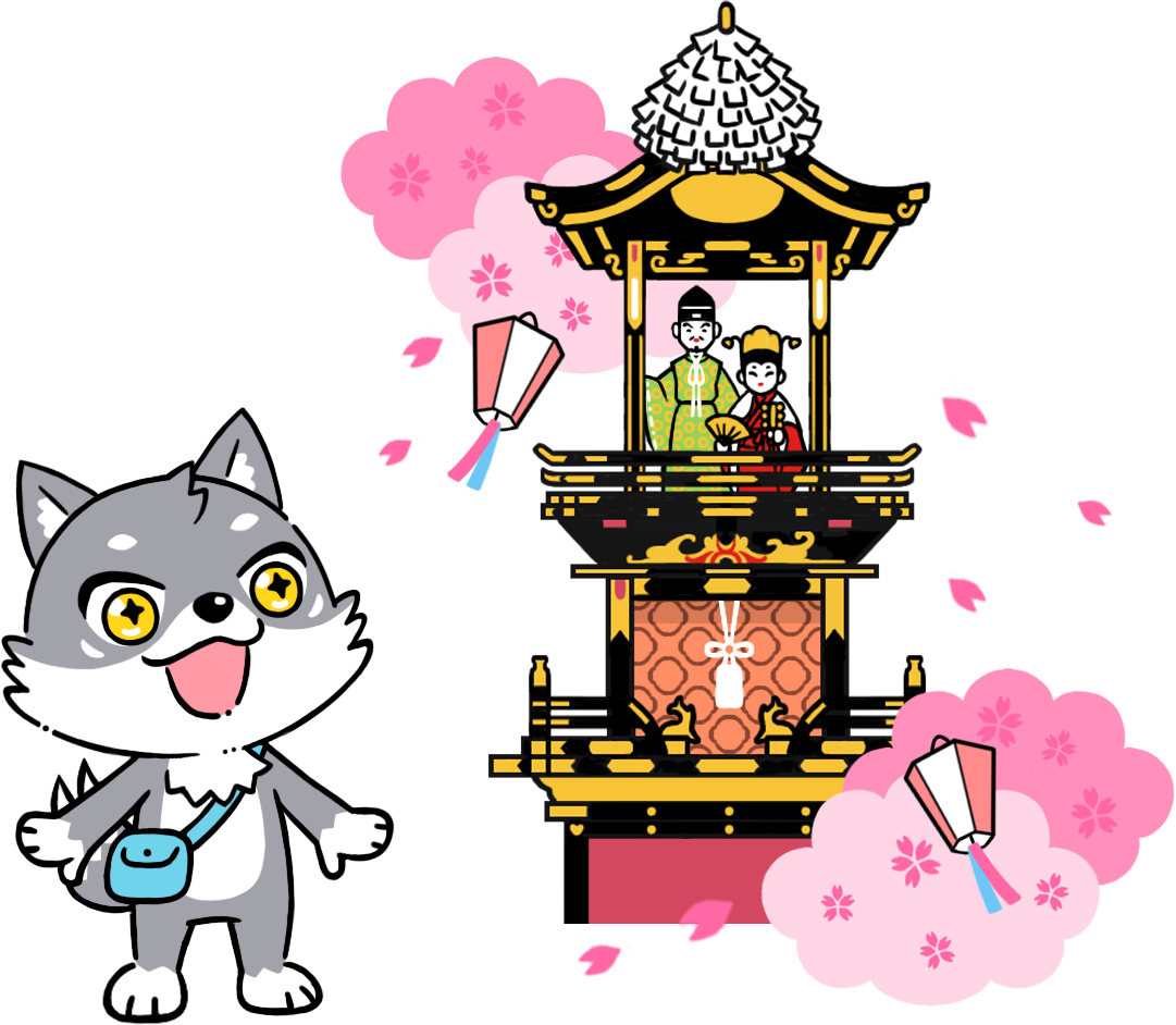 犬山祭りでからくり人形を楽しむマカミのイラスト