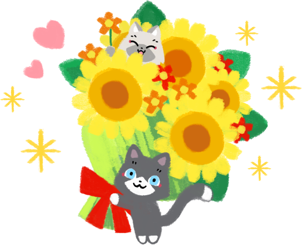 花束を贈るトワとセツナのイラスト