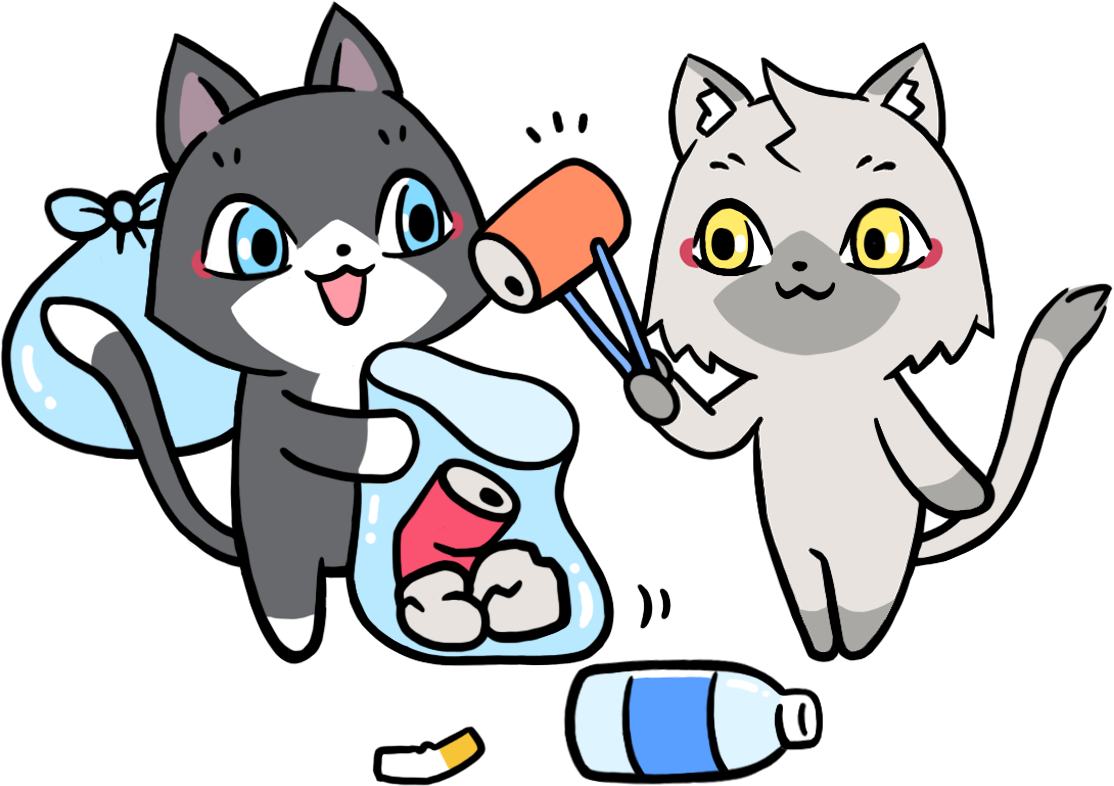ゴミ拾いをするトワとセツナのイラスト