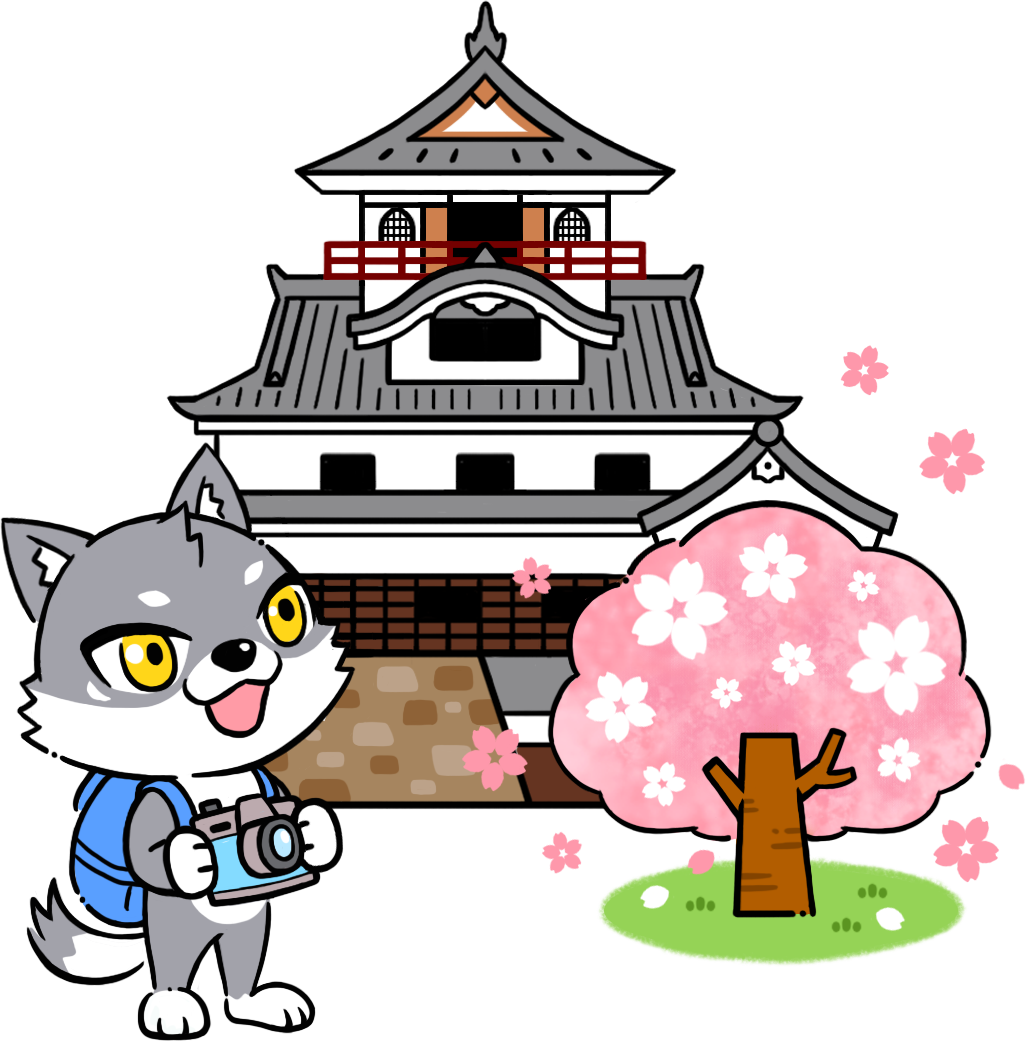 犬山城を訪れるマカミのイラスト