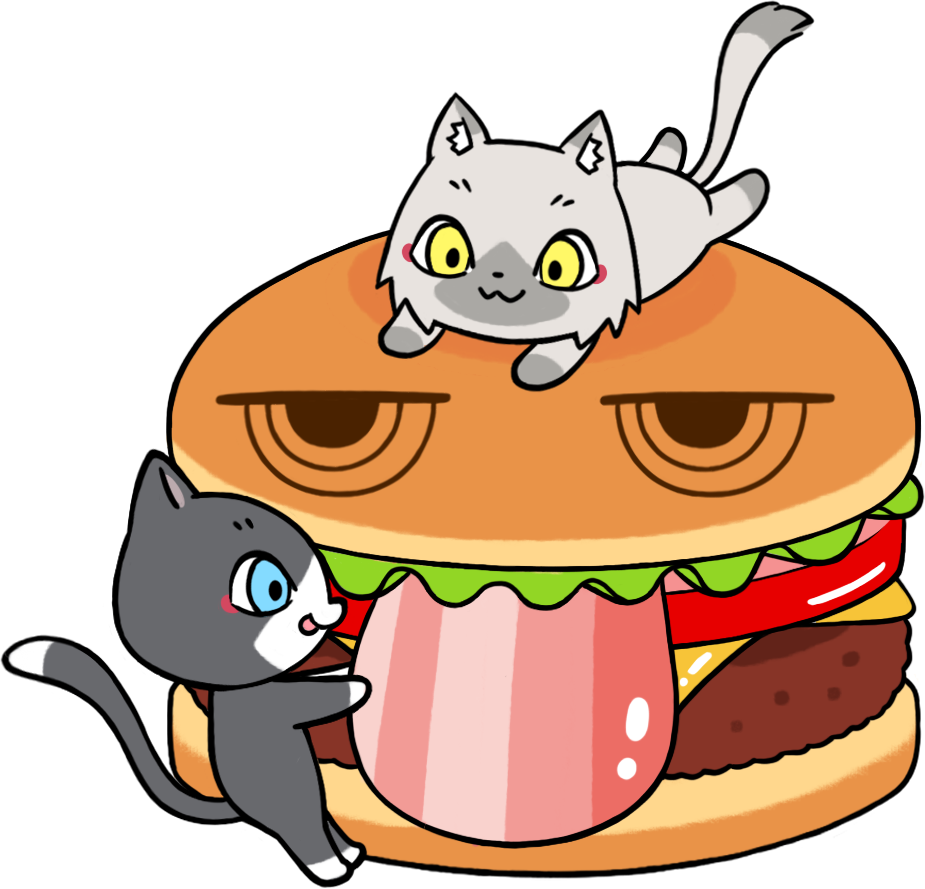 ハンバーガーを食べるトワとセツナのイラスト
