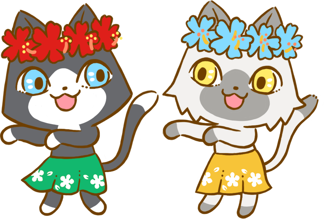 フラダンスをするトワとセツナのイラスト