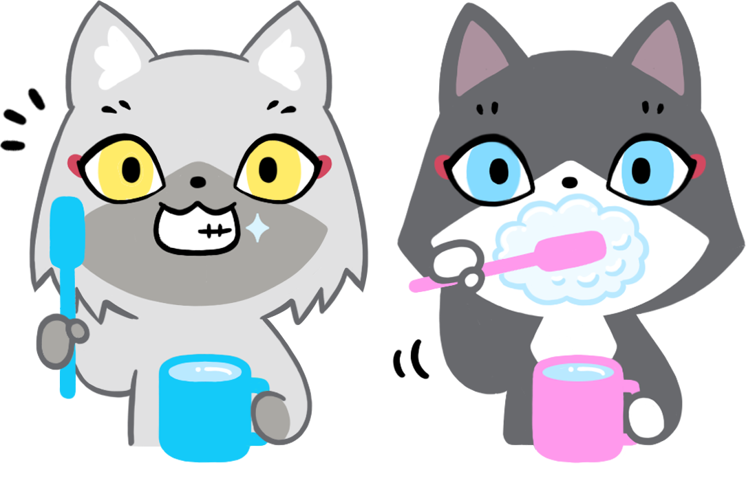 歯磨きをするトワとセツナのイラスト