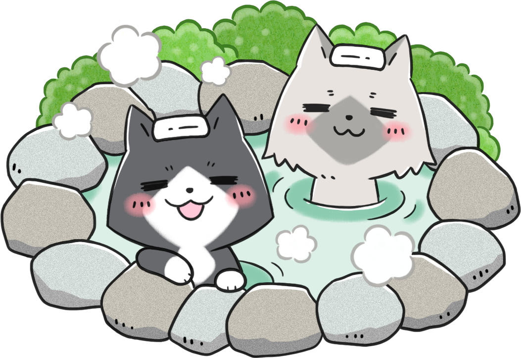温泉でゆっくりするトワとセツナのイラスト