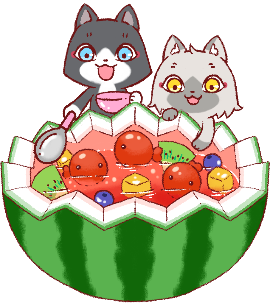 フルーツポンチをたべるトワとセツナのイラスト
