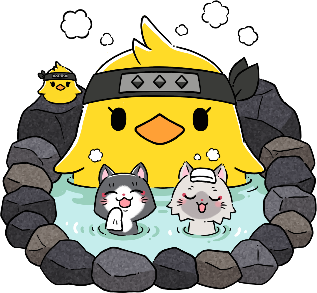 ピヨチ温泉をたのしむトワとセツナのイラスト